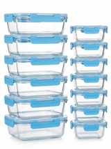 12-Piece Glass Food Storage Container Set – 6 Medium 17oz & 6 Mini 6oz, Airtight Snap-Lock Lids, BPA-Free, Microwave, Oven & Freezer Safe