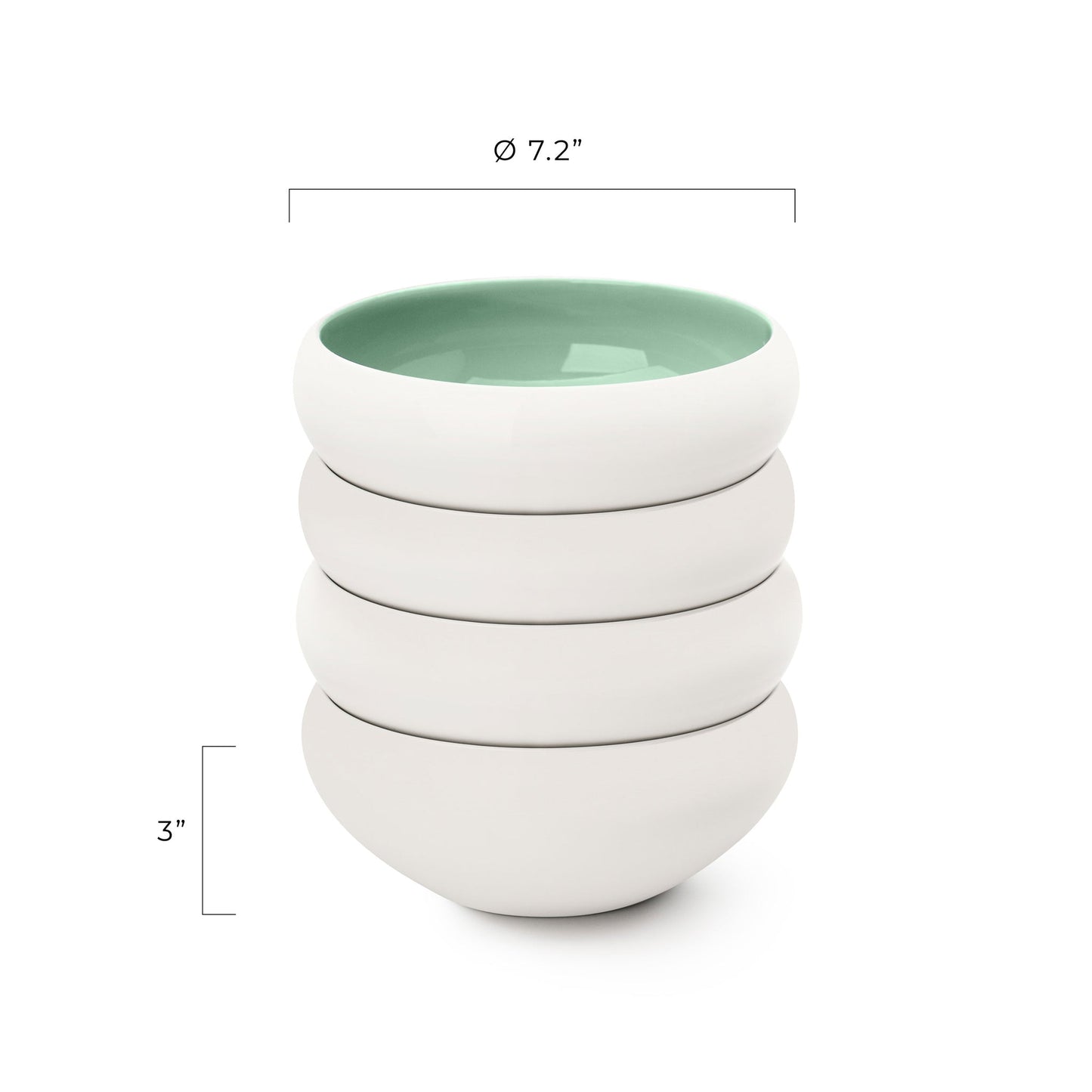 Porcelain Salad Bowls 7.2 x 3 in. Set Of 4 - Serving Bowl for Soup, Dessert, Ice Cream. Stackable Bowls for Oatmeal - Microwave, Oven, and Dishwasher Safe, Scratch Resistant 37 oz (Lusite Green)