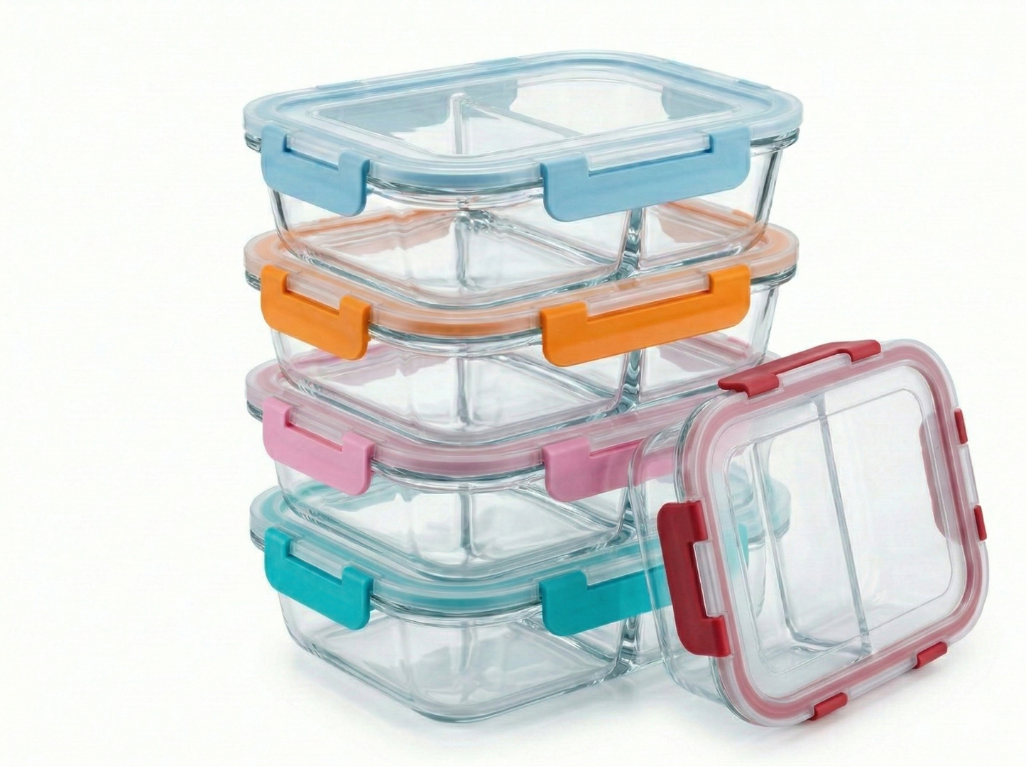 34oz Glass Meal Prep Container with 2 Compartments – Airtight Leakproof Lid, BPA-Free, Microwave & Freezer Safe