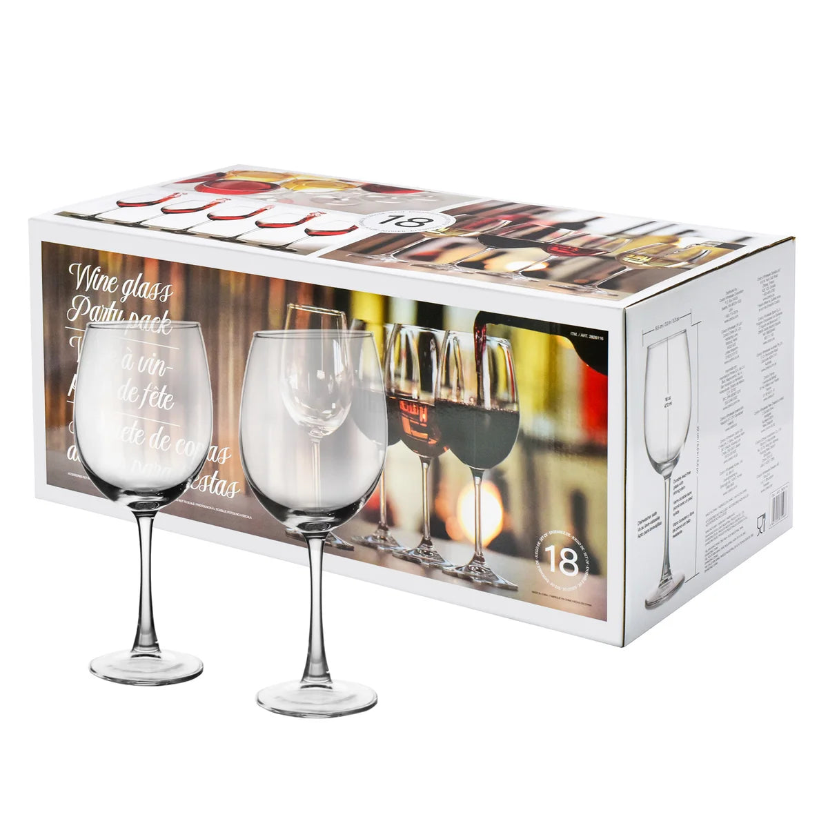 Wine Glass Party Pack – 18-Pack | Classic Clear Wine Glasses for Parties, Events & Everyday Use