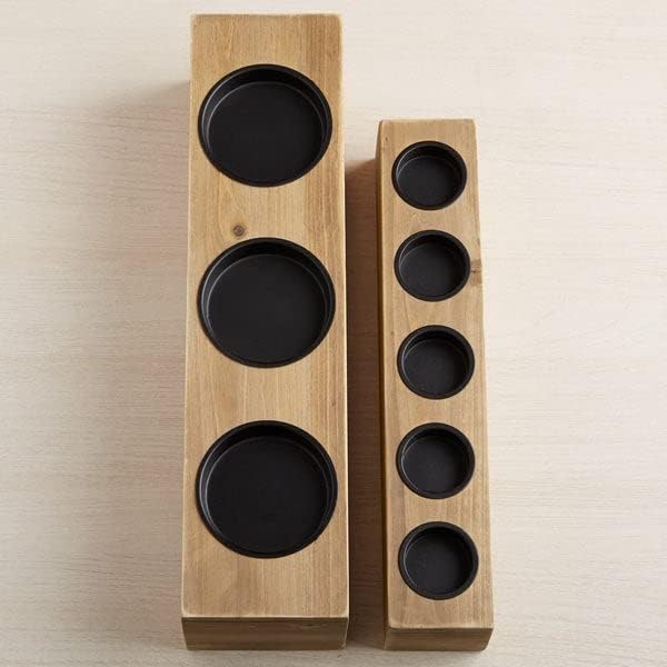 Home Expressions Personalized 3-Piece Wood Pillar Candle Holder – Custom Text, Natural Wood Décor