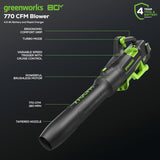 Greenworks 80V Cordless Leaf Blower Kit – 800 CFM, 200 MPH, Includes 4Ah Battery & Charger