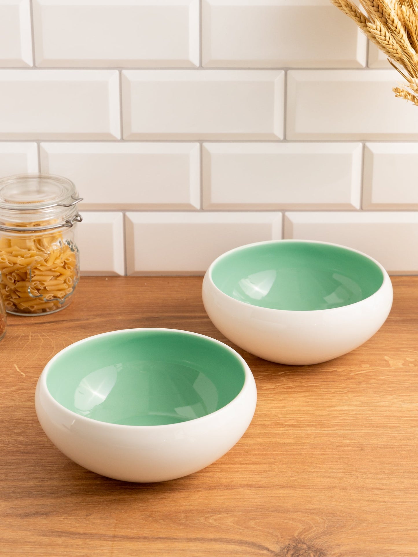 Porcelain Salad Bowls 7.2 x 3 in. Set Of 4 - Serving Bowl for Soup, Dessert, Ice Cream. Stackable Bowls for Oatmeal - Microwave, Oven, and Dishwasher Safe, Scratch Resistant 37 oz (Lusite Green)