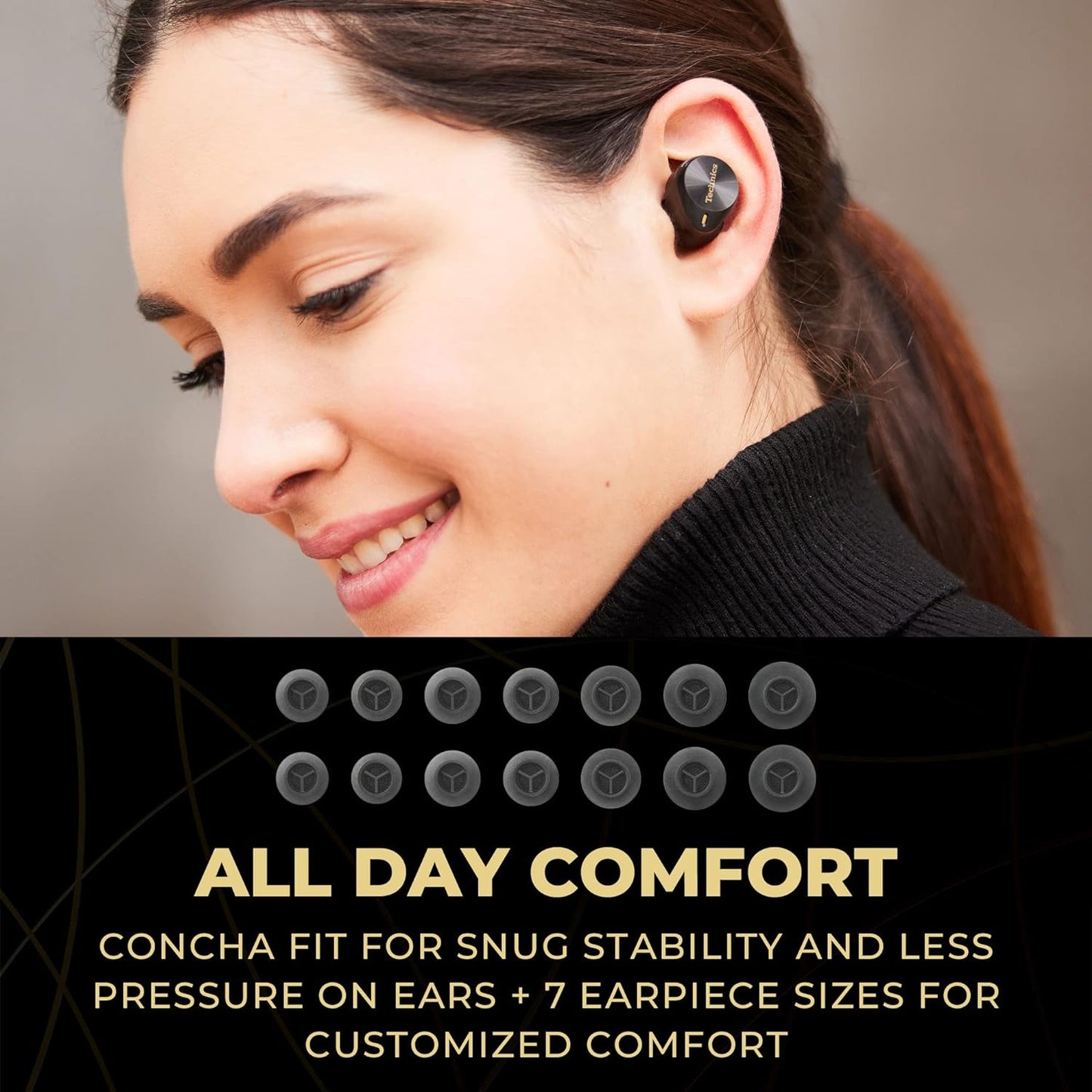 Technics Premium Hi-Fi True Wireless Bluetooth Earbuds with Advanced Noise Cancelling, 3 Device Multipoint Connectivity, Hi-Res Audio + Enhanced Calling Wireless Earbuds - EAH-AZ80-K (Black)