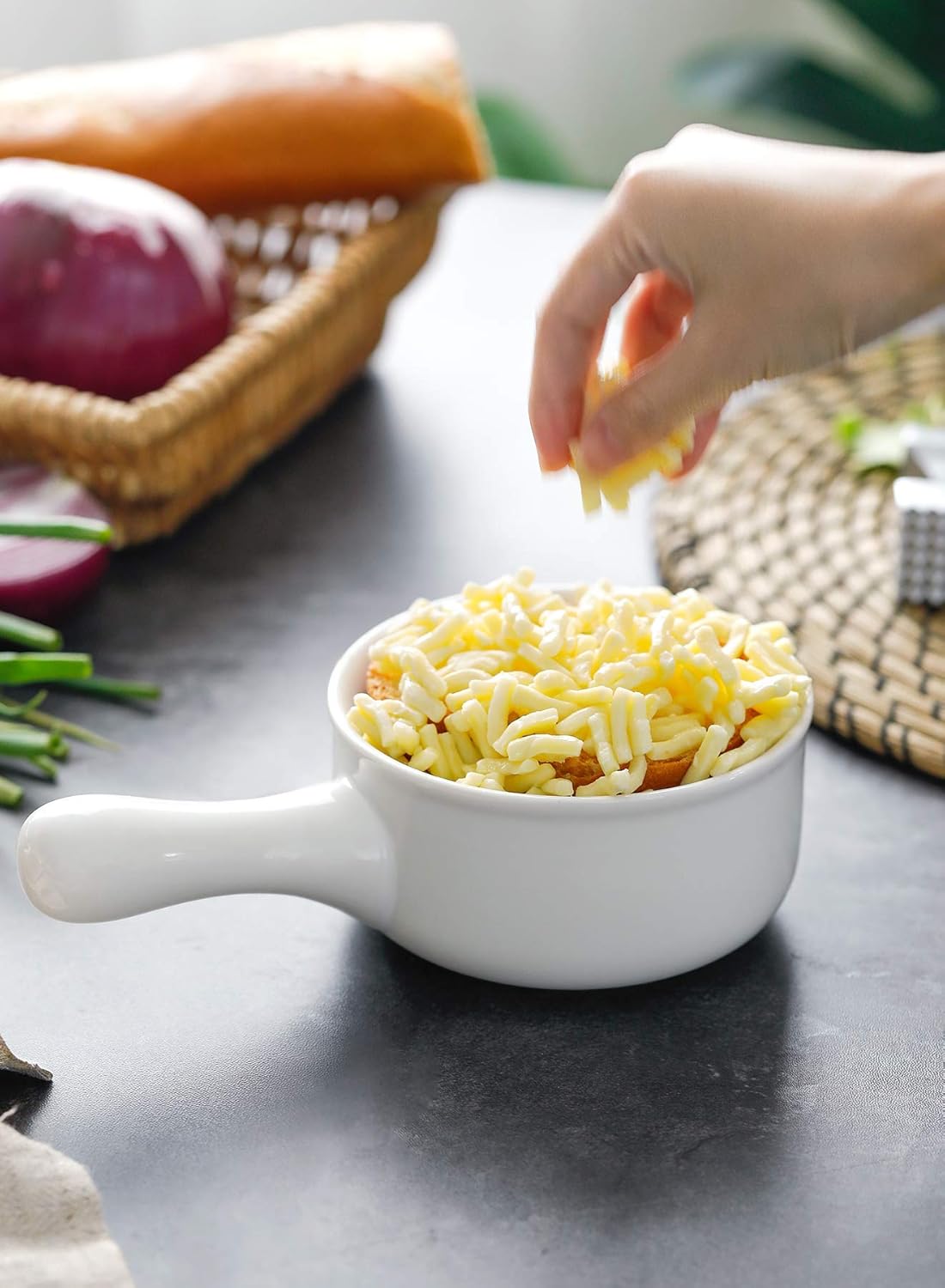 Lazuro, Sandy Soup Bowls with Handle, Set of 4, (8.4" x 6.1" x 2.5")