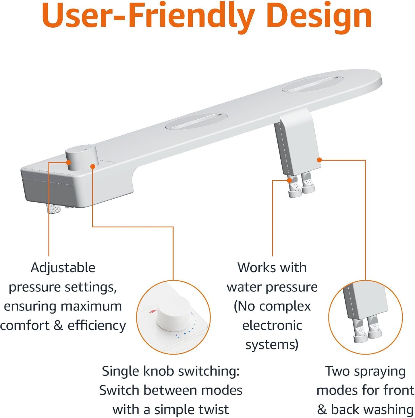 Amazon Basics Non-Electrical Slim Toilet Bidet – Adjustable Water Flow for Personal Hygiene