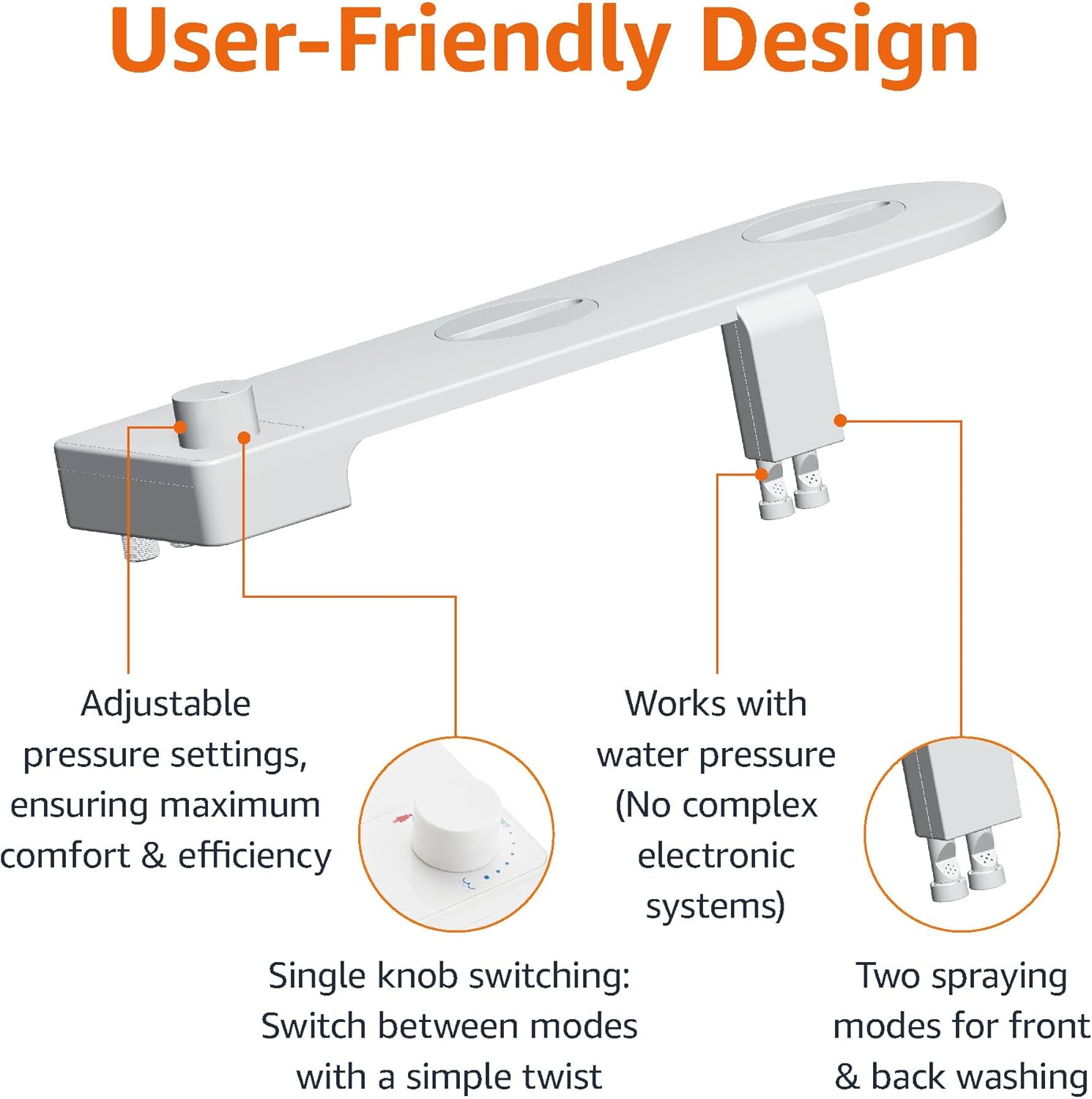 Amazon Basics Non-Electrical Slim Toilet Bidet – Adjustable Water Flow for Personal Hygiene