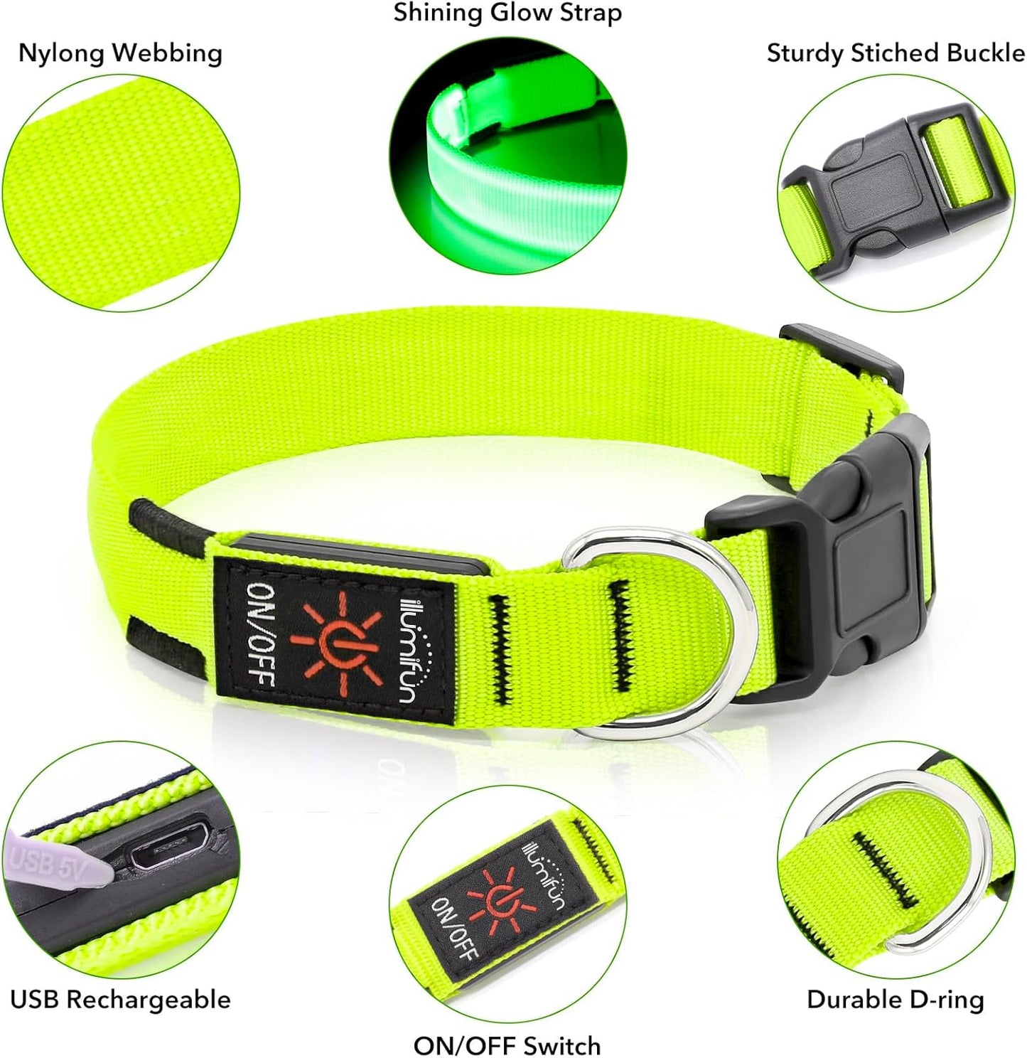 Omeril LED Dog Collar – BC762 Light-Up Safety Collar (Rechargeable, Reflective)