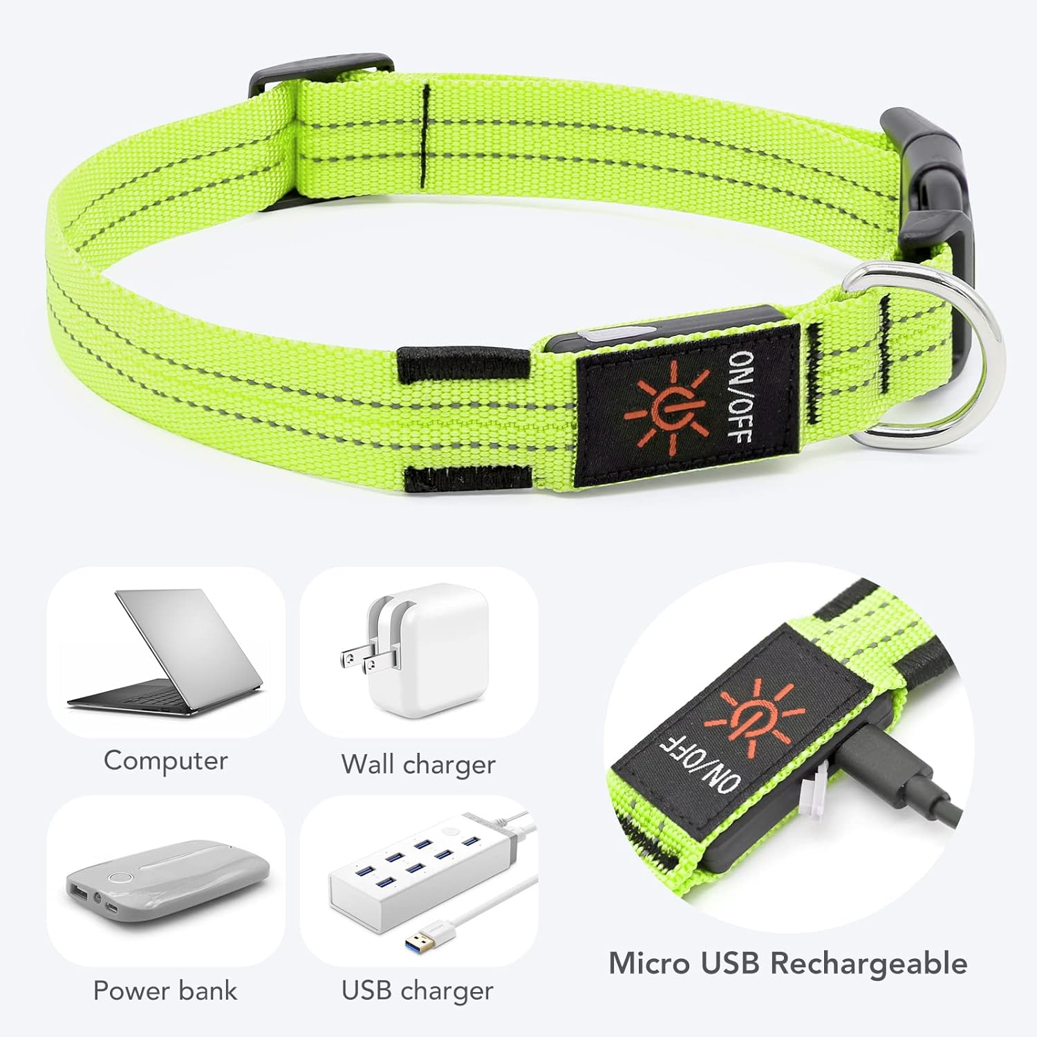 Omeril LED Dog Collar – BC762 Light-Up Safety Collar (Rechargeable, Reflective)