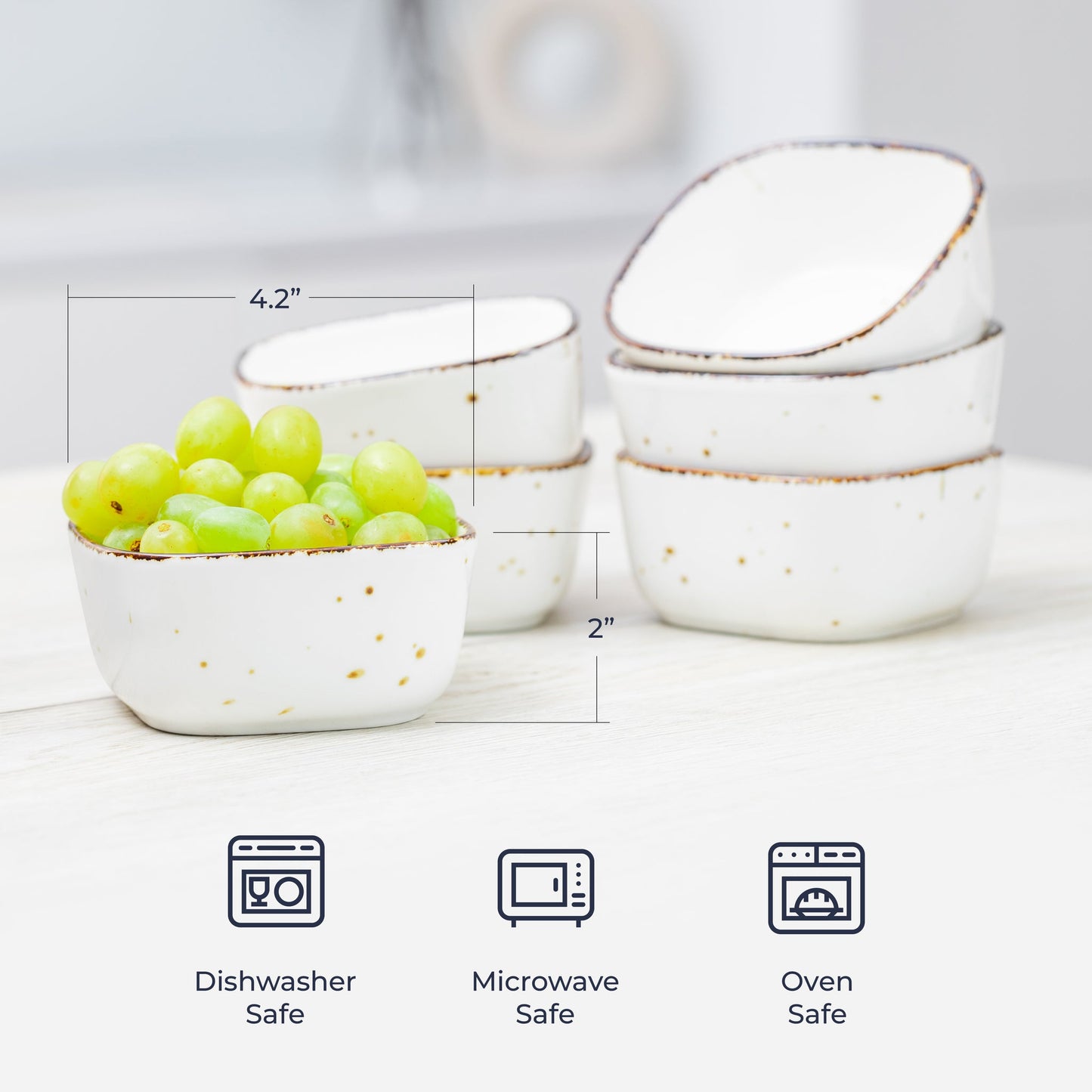 Porcelain Salad Bowls Set Of 6 - Serving Bowl for Desserts, Ice Cream, Cereal, Rice, Oatmeal - 4.2 х 2 inches - Sandy