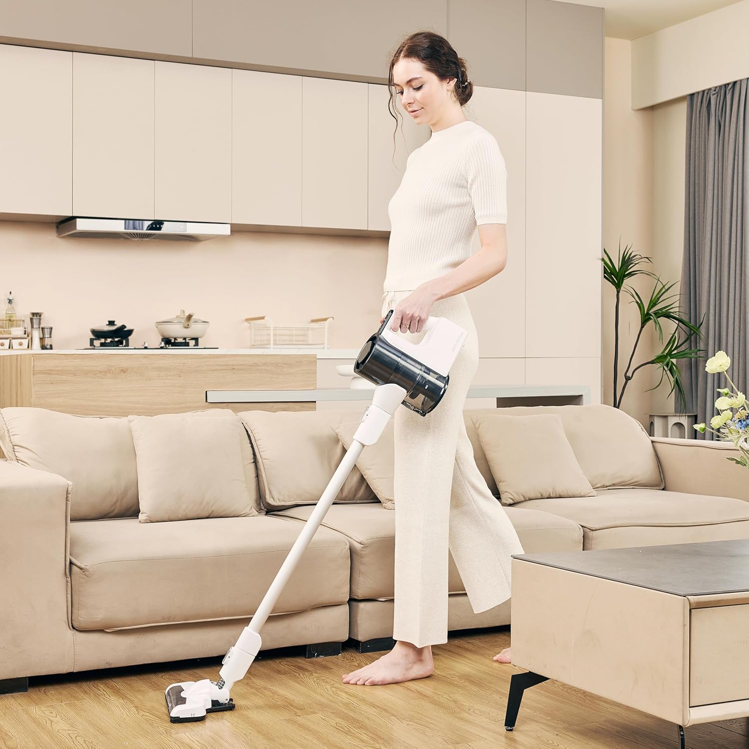 Amazon Basics Cordless Stick Vacuum Cleaner, Lightweight (5 lbs), Powerful Suction for Carpet and Hardwood Floors in Small/Medium-Sized Rooms, 0.4L Dust Cup, 250W, White