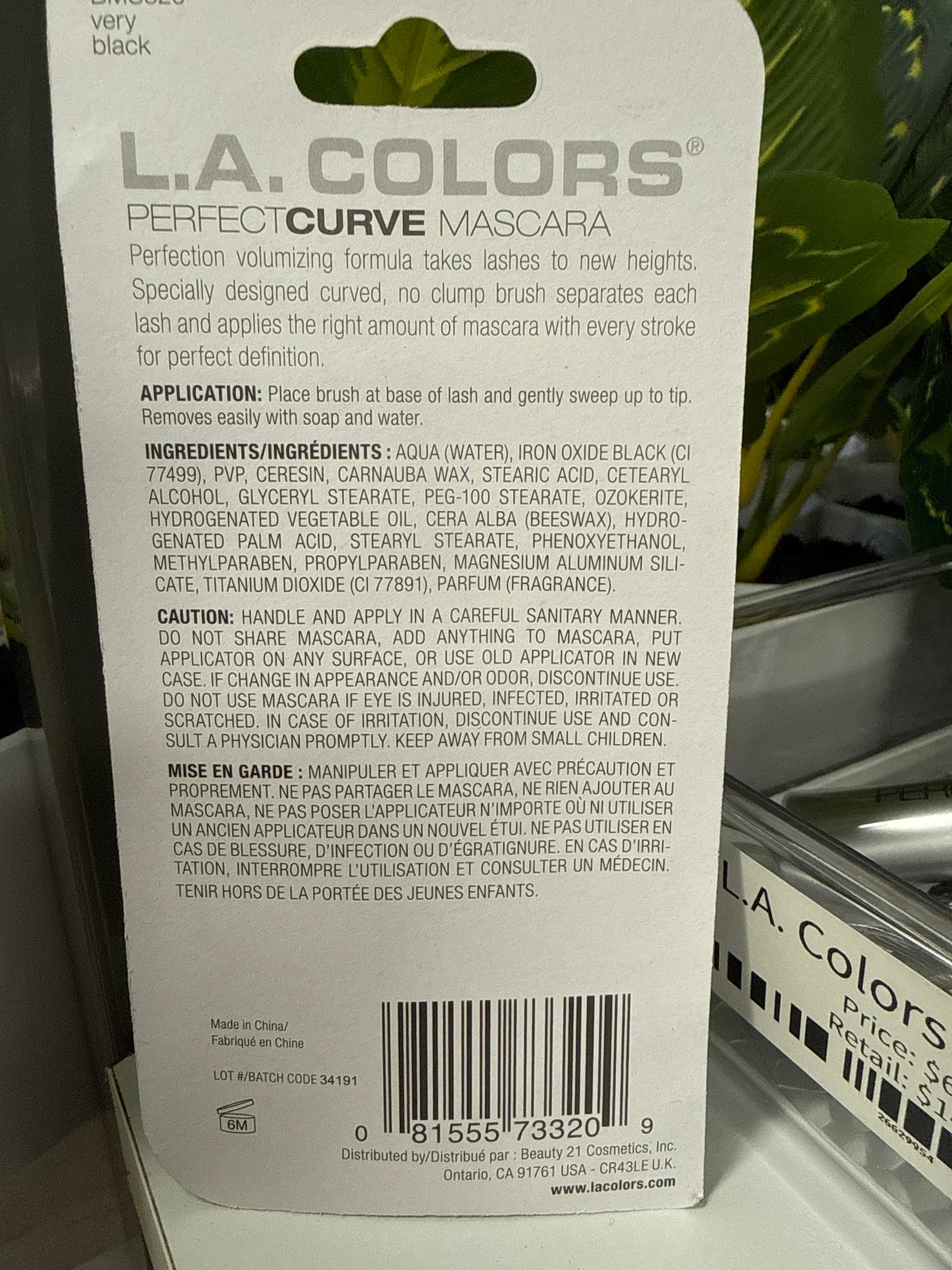 L.A. COLORS Perfect Curl Volumizing & Ultra-Lifting Long-Wearing Mascara, BMS320 Very Black, 0.30 fl oz