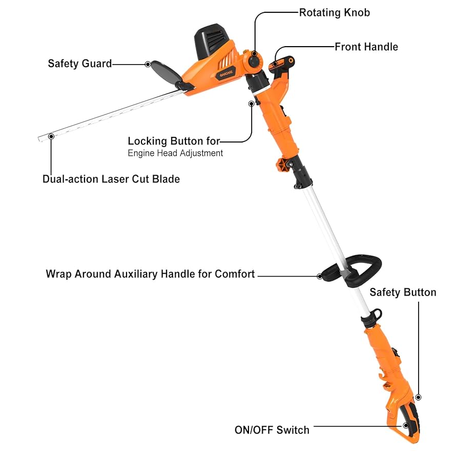Garcare GPHT06 Corded 2-in-1 Pole Hedge Trimmer – Powerful & Adjustable