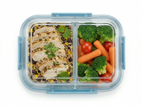 34oz Glass Meal Prep Container with 2 Compartments – Airtight Leakproof Lid, BPA-Free, Microwave & Freezer Safe