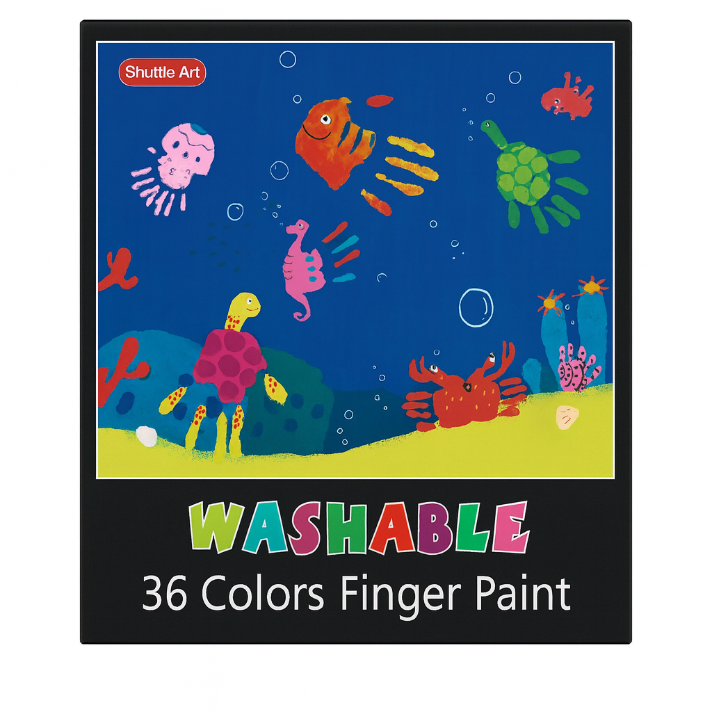 Shuttle Art Washable Finger Paint, 44 Pack Kids Paint Set with 36 Colors Toddler Paints(30ml, 1oz) for Toddlers, Paint Brushes, Finger Paint Paper Pad, Palette, Non Toxic Paint for Kids Art & Craft