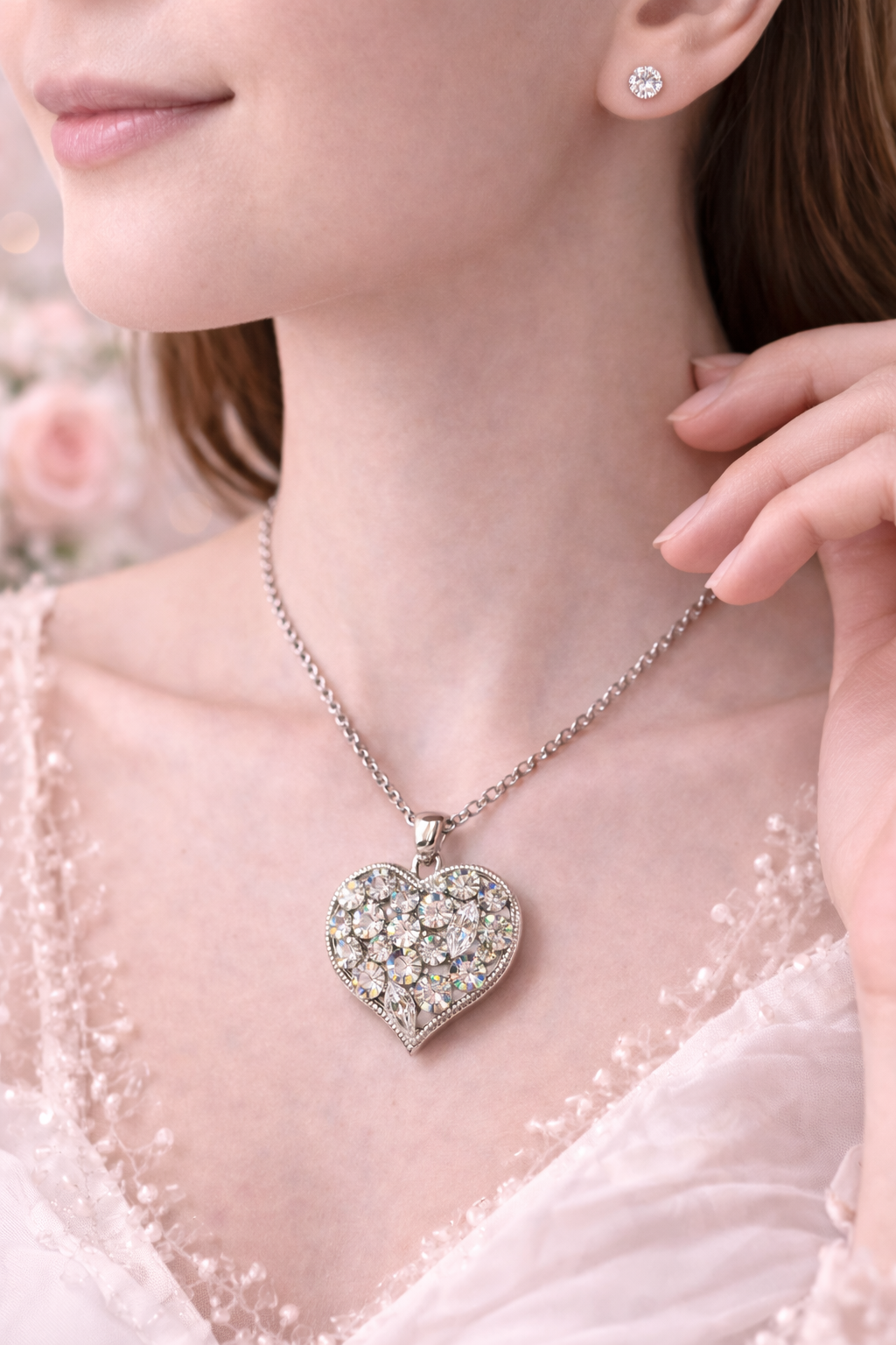 Heart Pendant Necklace with Studs – Romantic Valentine’s Day Jewelry Set