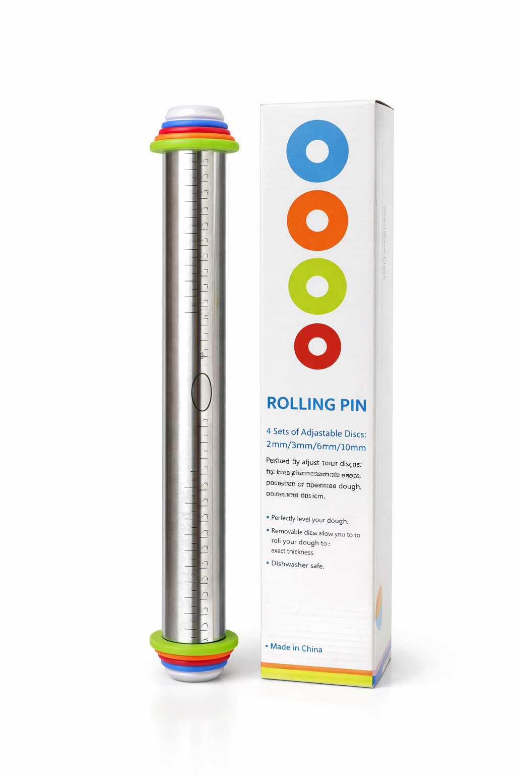 Adjustable Stainless Steel Rolling Pin with Thickness Rings Baking Dough Roller for Cookies and Pastry