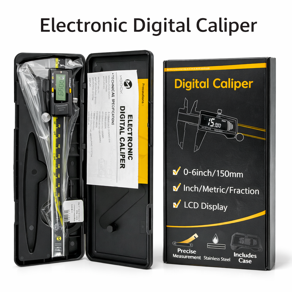 Moock Digital Caliper 0-6 Inch Stainless Steel Measuring Tool with Large LCD Screen Inch Millimeter Fraction Conversion