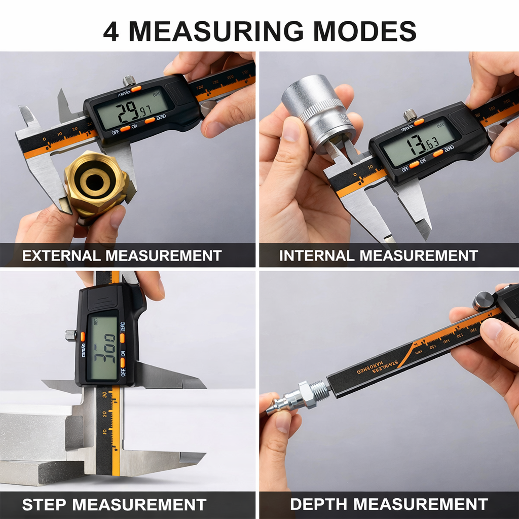Moock Digital Caliper 0-6 Inch Stainless Steel Measuring Tool with Large LCD Screen Inch Millimeter Fraction Conversion