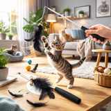 Pawaboo Feather Teaser Cat Wand Interactive Flying Feather Toy with Extra Long Handle