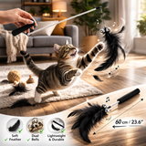 Pawaboo Feather Teaser Cat Wand Interactive Flying Feather Toy with Extra Long Handle