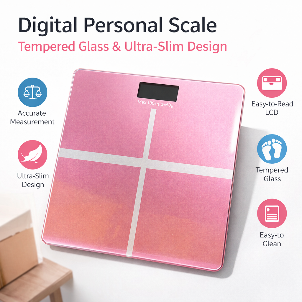 Wesoke Rechargeable Digital Bathroom Scale Pink High Precision Body Weight and Body Fat Scale