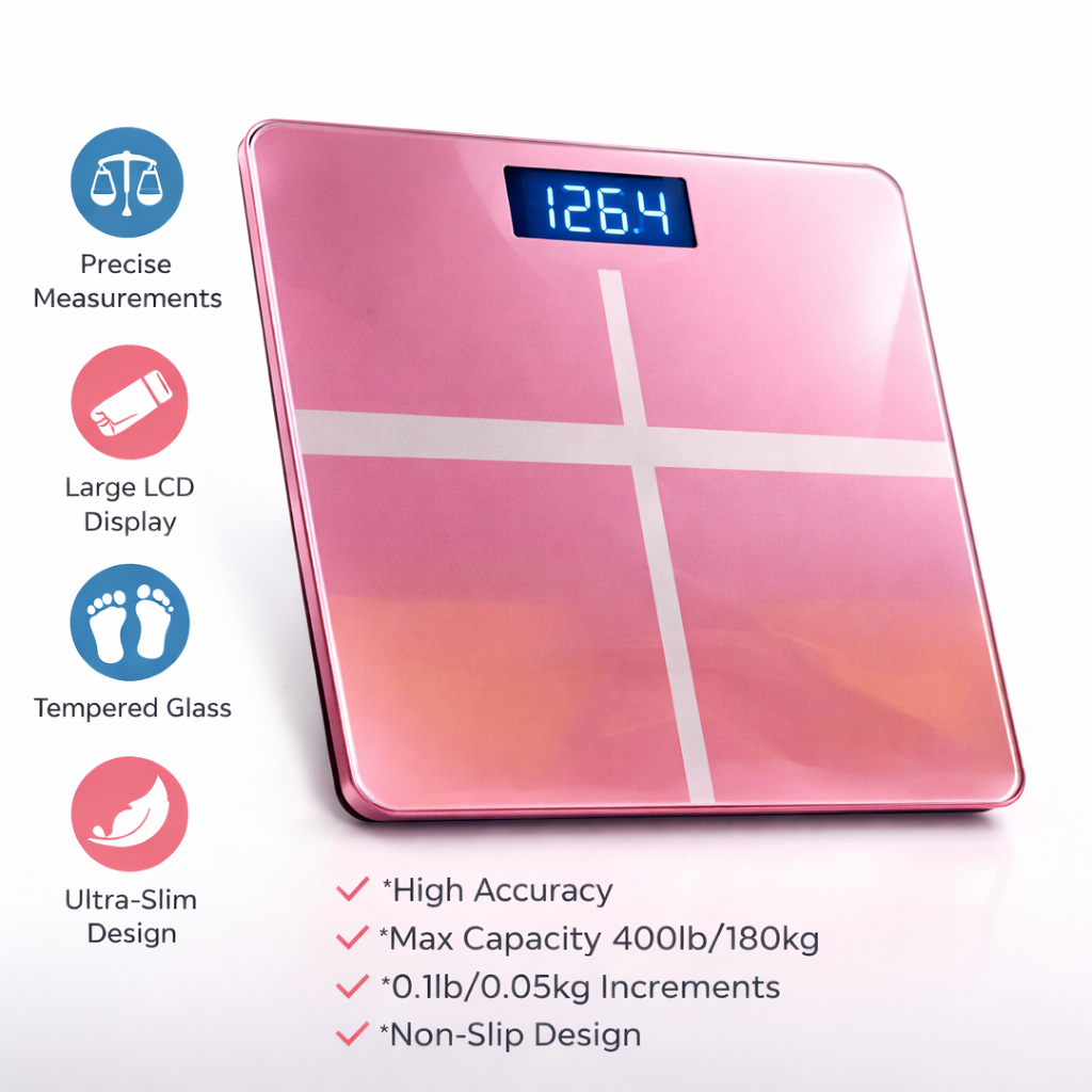 Wesoke Rechargeable Digital Bathroom Scale Pink High Precision Body Weight and Body Fat Scale