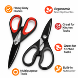 Heavy Duty Stainless Steel Kitchen Scissors Set Soft Grip Multi-Purpose Shears Red/Grey 2 Pack