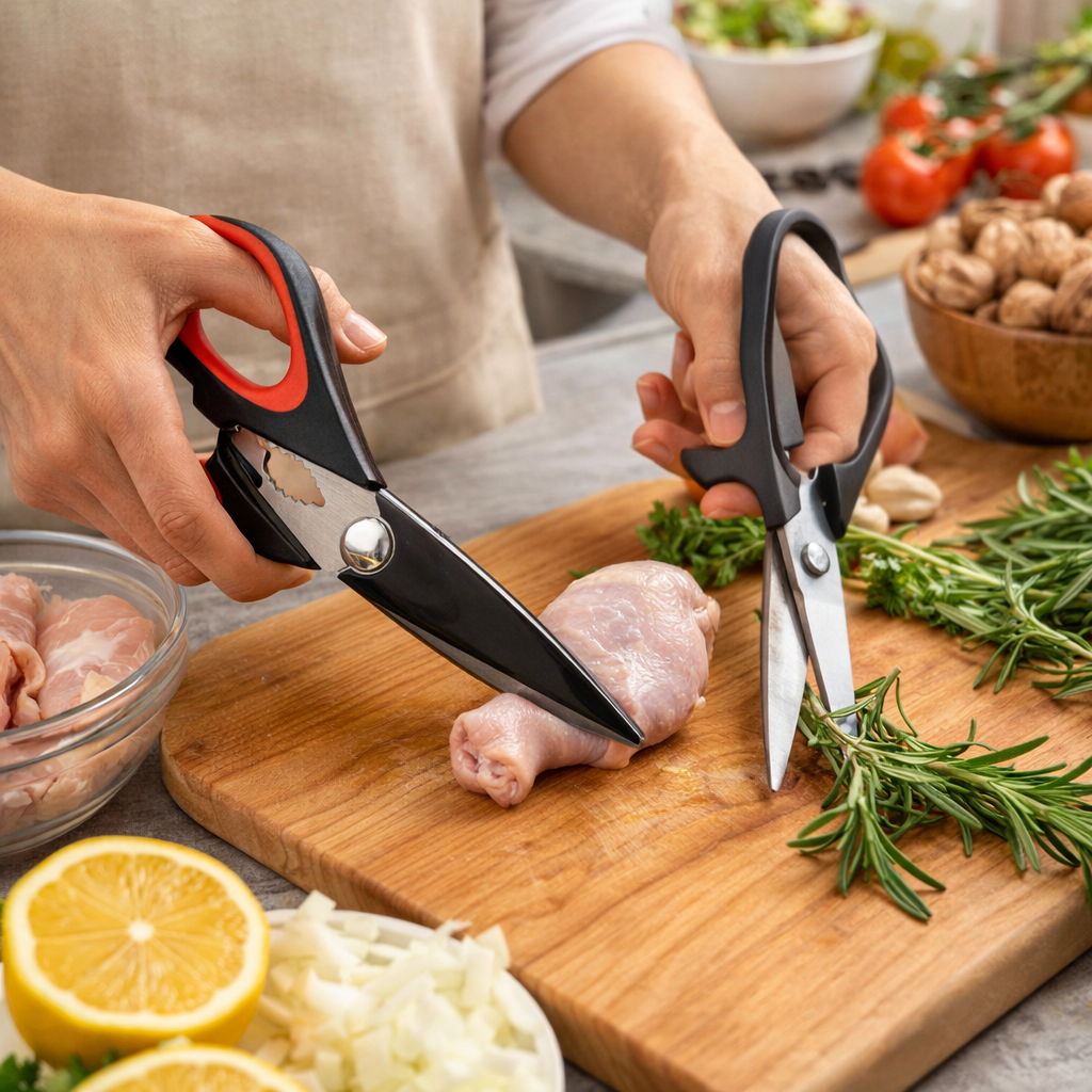 Heavy Duty Stainless Steel Kitchen Scissors Set Soft Grip Multi-Purpose Shears Red/Grey 2 Pack