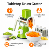 Rotary Cheese Grater and Vegetable Slicer with 3 Interchangeable Blade Drums Kitchen Shredder