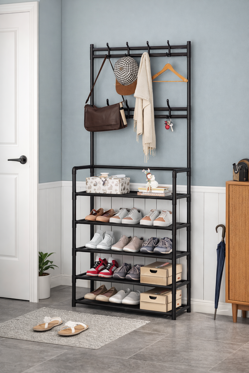 Free Standing Metal Shoe Rack Organizer Space Saving Closet Entryway Shoe Shelf Stand