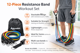 ALLVODES Resistance Bands Set 12 Piece Stackable Fitness Tubes Up to 150lbs Home Workout Kit