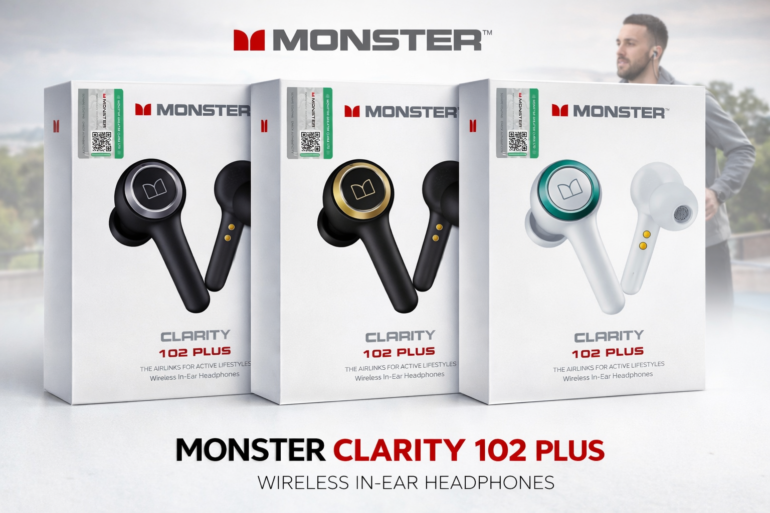Monster Clarity 102 Plus Wireless Earbuds, Bluetooth Headphones with HiFi Stereo, 4 ENC Mic for Crystal Clear Call, 30H Playtime, Type-C Charging, IPX6 Waterproof in-Ear Ear Buds (Grey Black)