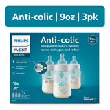Philips Avent Anti-colic Baby Bottle with AirFree Vent with Turtle Design, 9oz, 3pk, SCY703/78