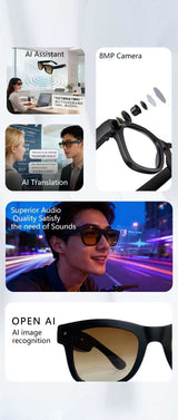 8MP AI Smart Glasses with HD Camera AI Translation Audio Playback Photochromic Lenses