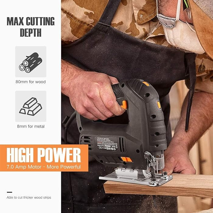 TACKLIFE Corded Jigsaw – Heavy-Duty with Laser & LED Lighting