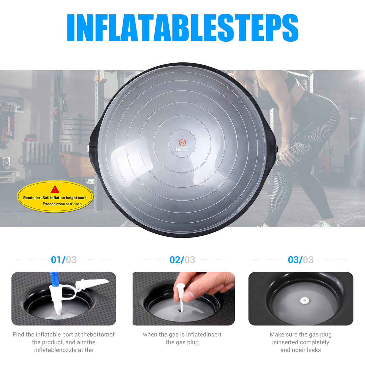 NICEC Large Balance Ball – Silver | Exercise & Stability Ball for Fitness & Core Training