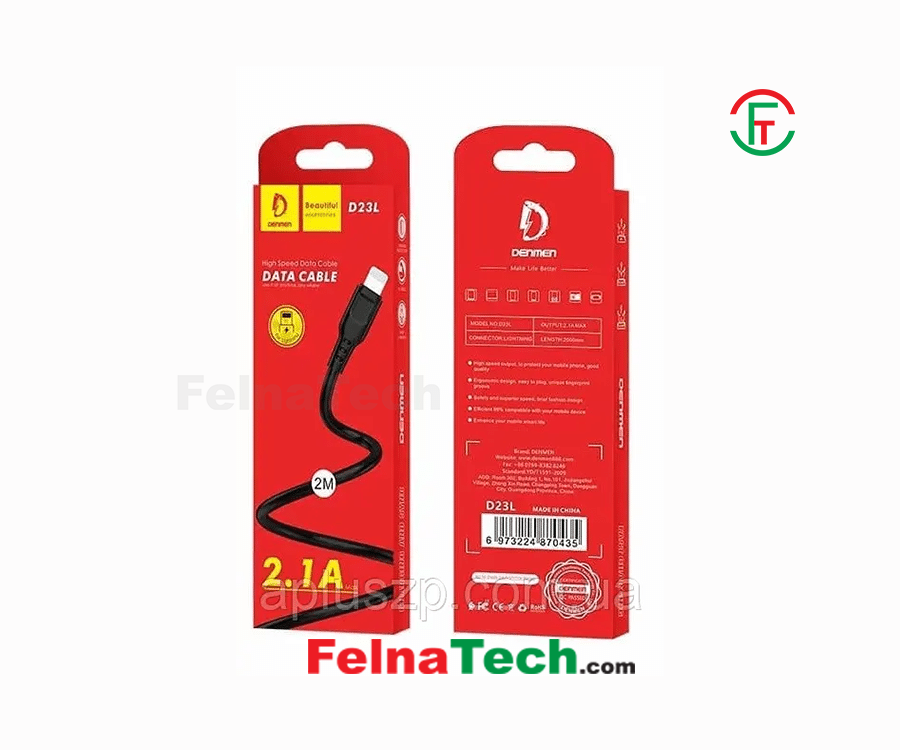 Denmen D23L High-Speed Data Cable – 2M Length, 2.1A Fast Charging