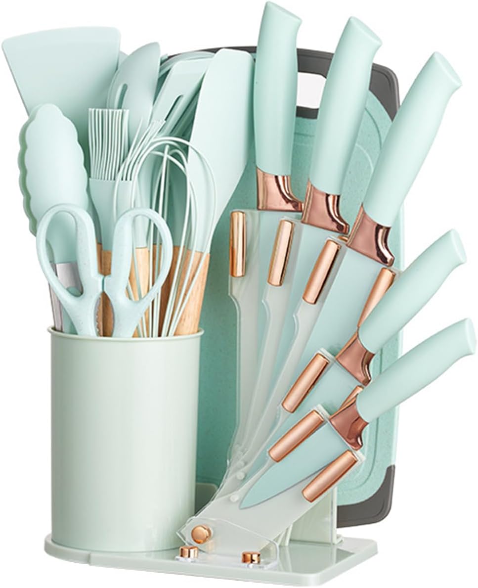 19 Piece Silicone Cooking Utensils Set with Holder and Kitchen Knife Set Heat Resistant Kitchen Tools