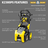 Karcher K2300PS 2300 PSI 1.2 GPM Electric Power Pressure Washer with Turbo, 15°, 40°, & Soap Nozzles