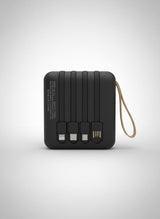 K16 Power Bank 10,000 mAh Portable Charger with 4 Built-In Charging Cables – Fast Charge USB-C, Lightning & Micro USB, Dual Output, Slim Powerbank for iPhone, Samsung, Android Devices