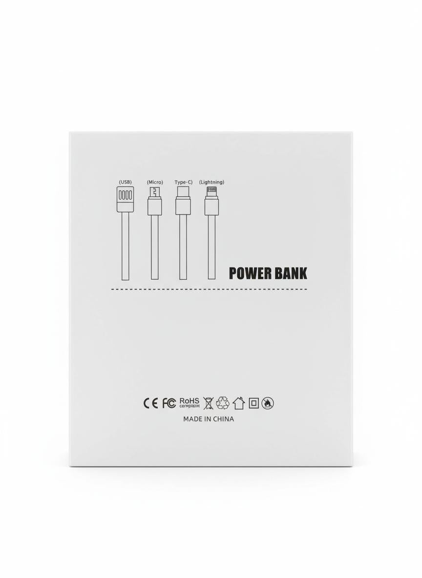 K16 Power Bank 10,000 mAh Portable Charger with 4 Built-In Charging Cables – Fast Charge USB-C, Lightning & Micro USB, Dual Output, Slim Powerbank for iPhone, Samsung, Android Devices