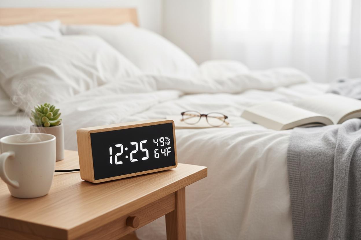 Meross Wooden Digital Alarm Clock - USB Powered with 3 Alarm Settings
