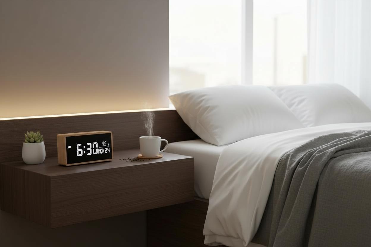 Meross Wooden Digital Alarm Clock - USB Powered with 3 Alarm Settings