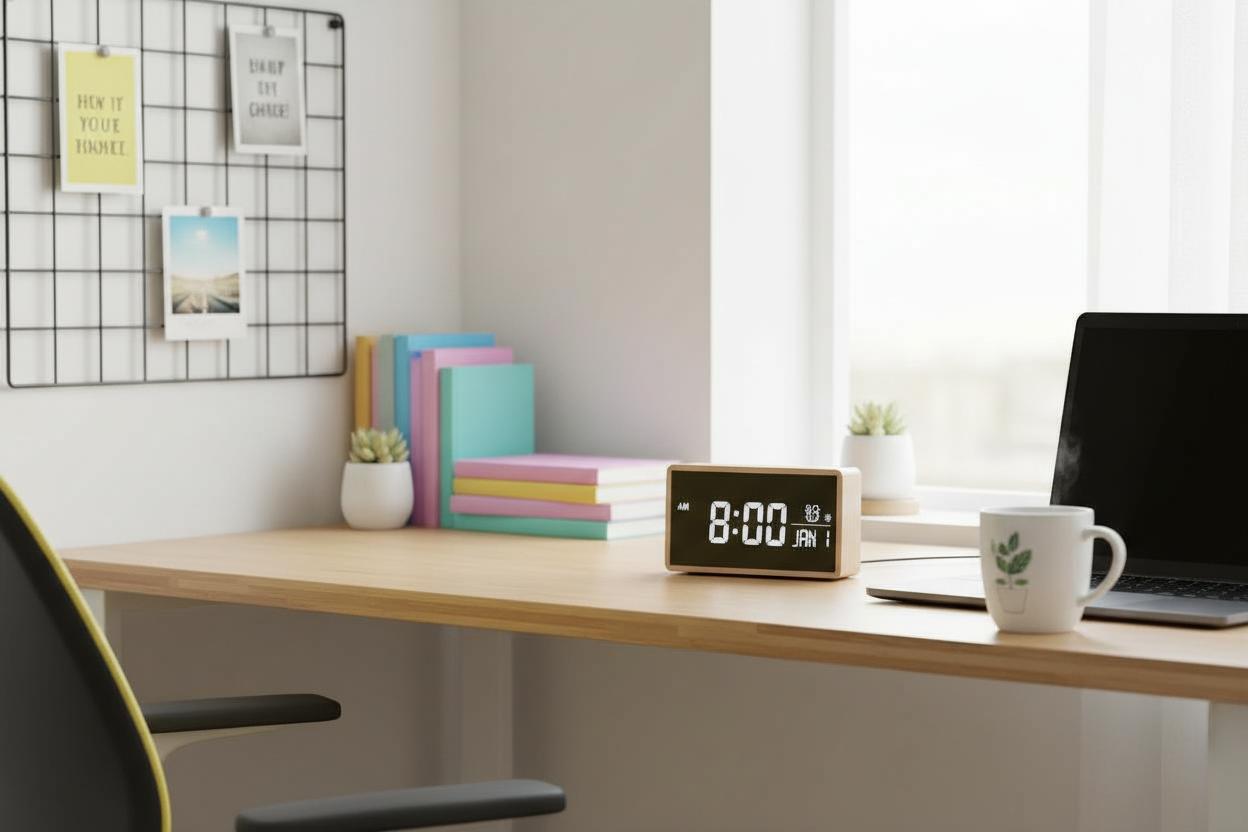 Meross Wooden Digital Alarm Clock - USB Powered with 3 Alarm Settings