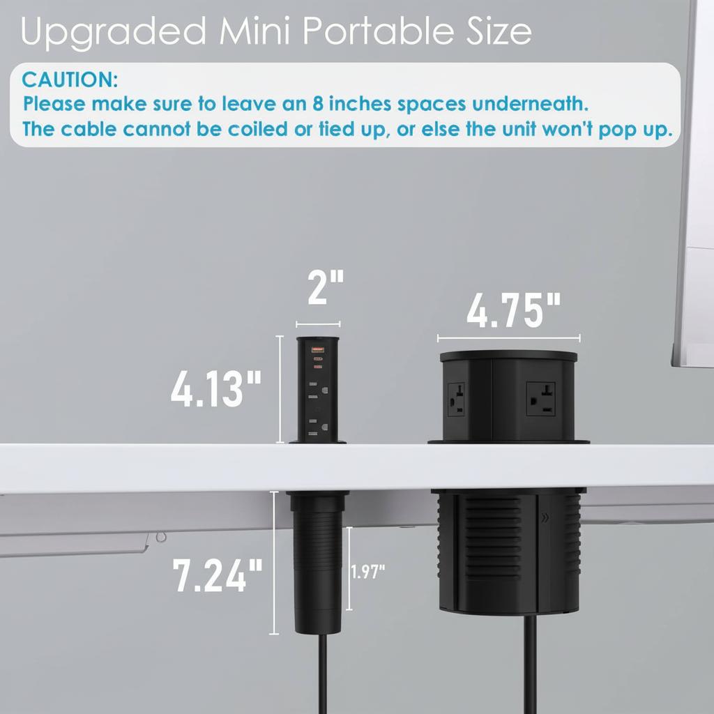 Annquan 2 Inch Space Saver Pop Up Countertop Outlet with PD20W USB Ports and Dual AC Outlets