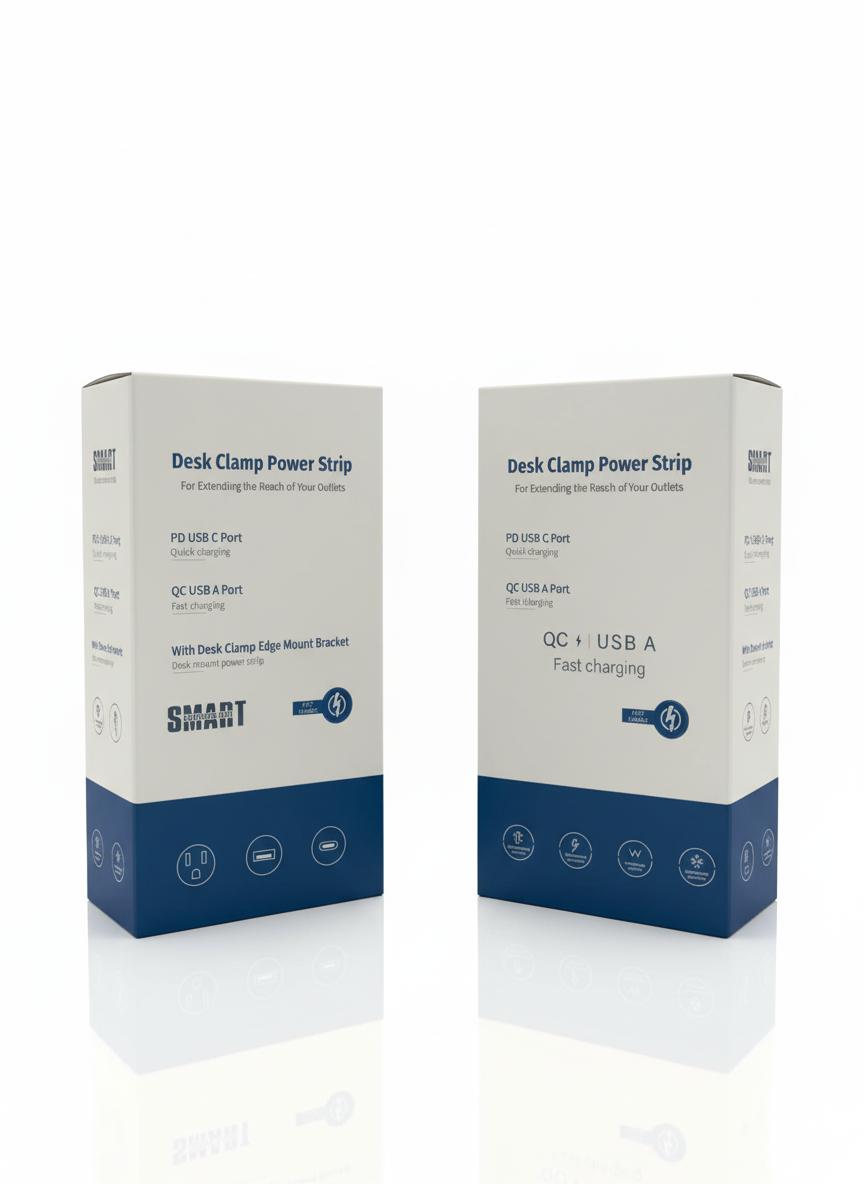 40W Fast Charging Desk Clamp Power Strip with 4 USB-C Ports and 8 AC Outlets Desktop Edge Mount Surge Protector