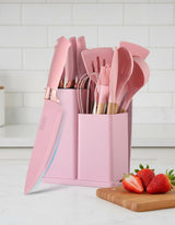 19 Piece Silicone Cooking Utensils Set with Holder and Kitchen Knife Set Heat Resistant Kitchen Tools