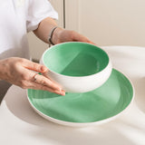 Porcelain Salad Bowls 7.2 x 3 in. Set Of 4 - Serving Bowl for Soup, Dessert, Ice Cream. Stackable Bowls for Oatmeal - Microwave, Oven, and Dishwasher Safe, Scratch Resistant 37 oz (Lusite Green)