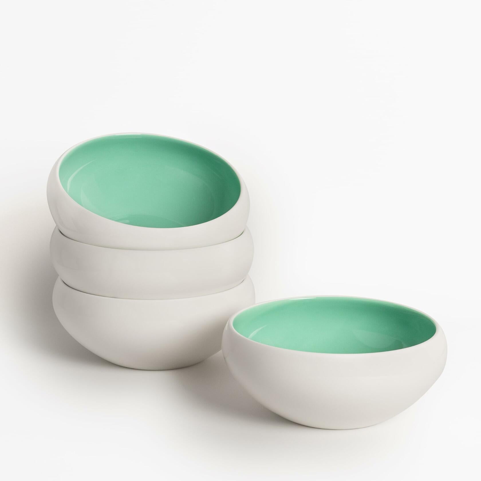 Porcelain Salad Bowls 7.2 x 3 in. Set Of 4 - Serving Bowl for Soup, Dessert, Ice Cream. Stackable Bowls for Oatmeal - Microwave, Oven, and Dishwasher Safe, Scratch Resistant 37 oz (Lusite Green)